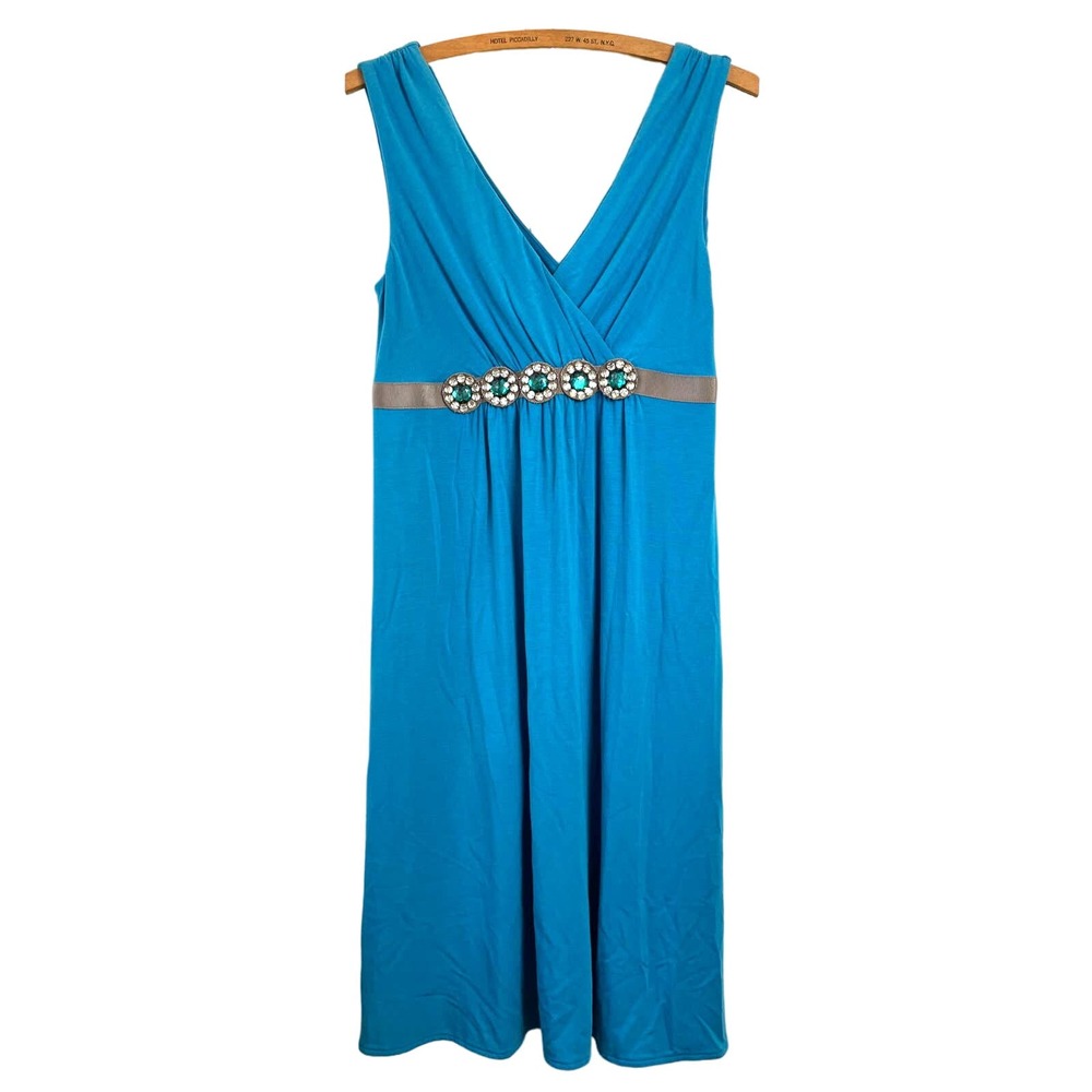 NEW Boden Sleeveless Dark Aqua Blue Dress Jewel Belt High Waist Sz 6